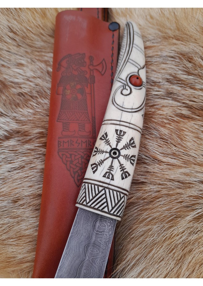 Viking knife with moose antler handle & Norse symbols