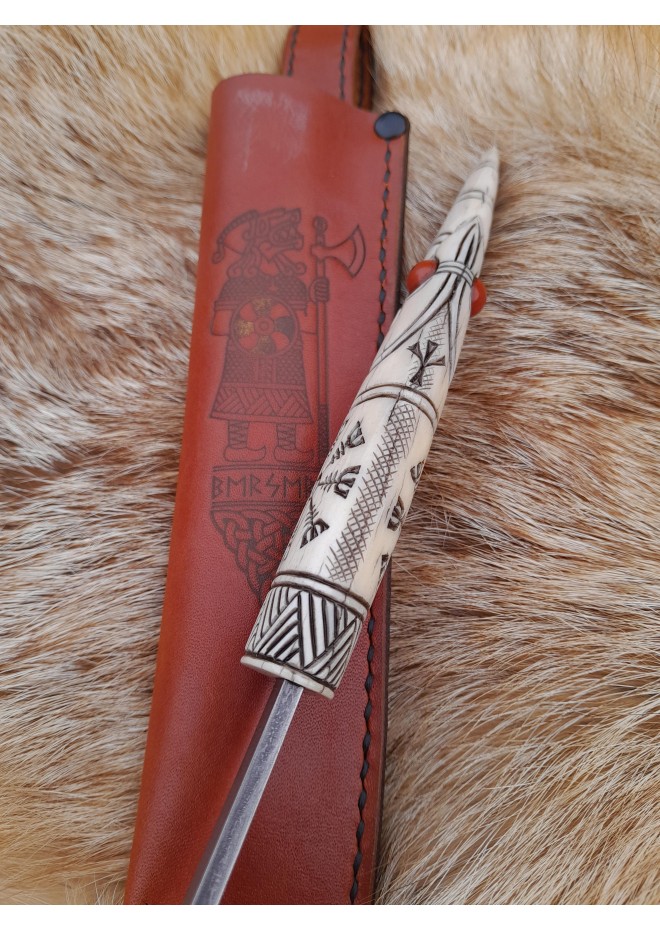 Viking knife with moose antler handle & Norse symbols