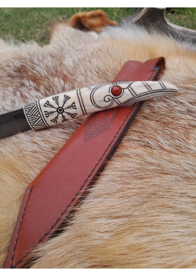 Viking knife with moose antler handle & Norse symbols