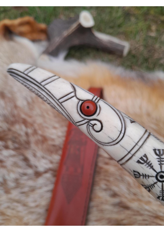 Viking knife with moose antler handle & Norse symbols