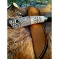 Custom Norse knife with wolf design and runes. Antler handle