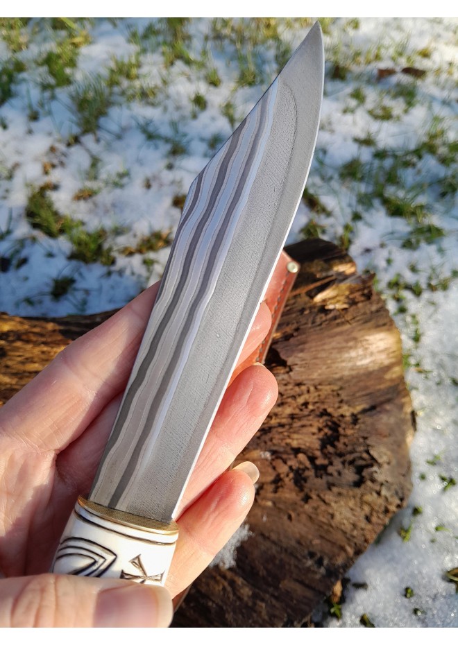 Handmade Norse seax "Raven of Odin". Antler carved handle