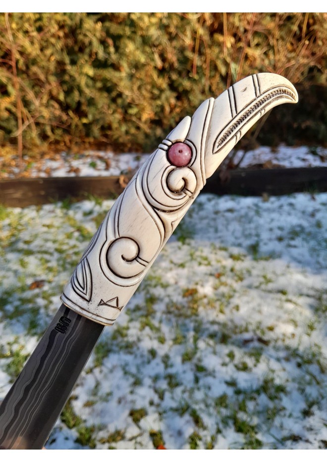 Handmade Norse seax "Raven of Odin". Antler carved handle