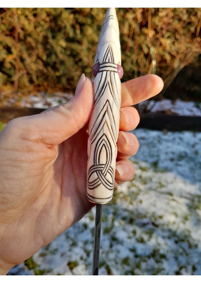 Handmade Norse seax "Raven of Odin". Antler carved handle