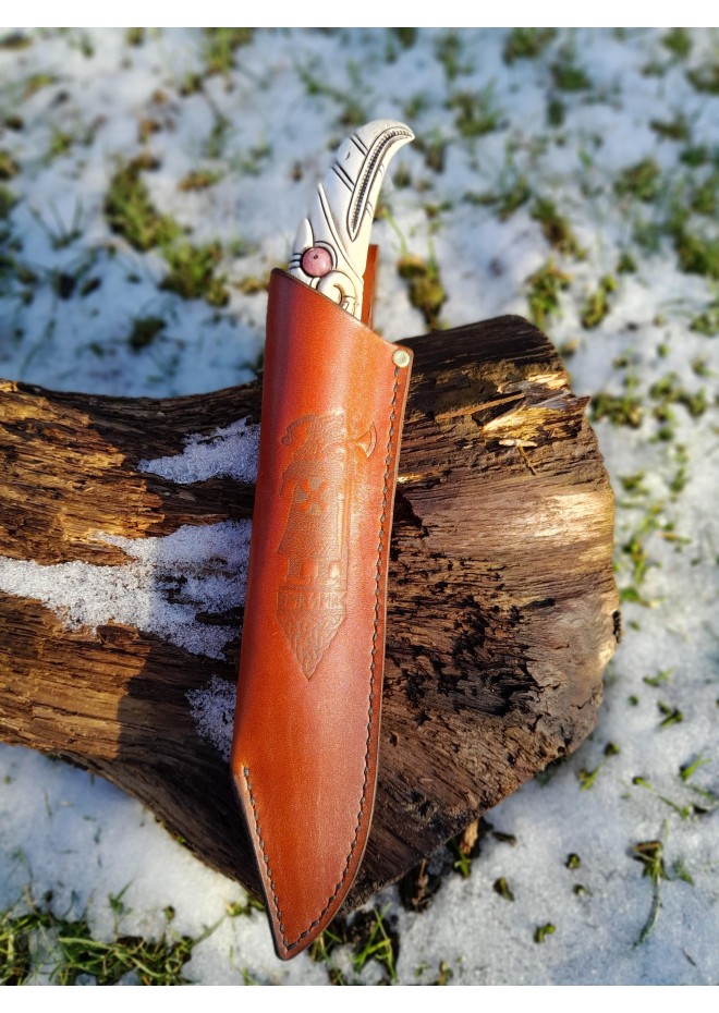 Handmade Norse seax "Raven of Odin". Antler carved handle