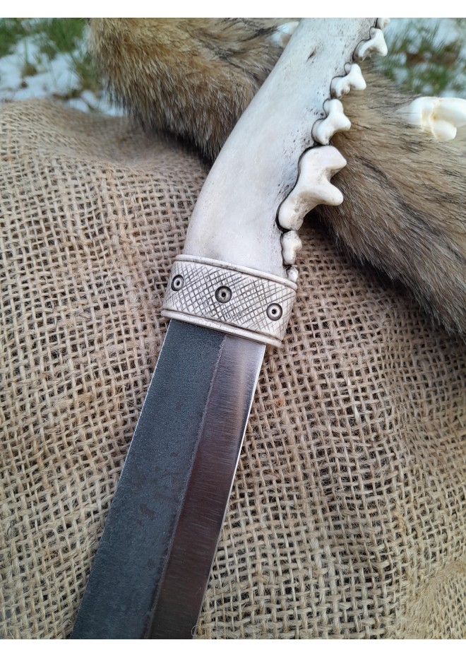 Nordic hunting knife with jaw bone handle & unique sheath