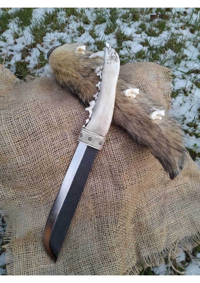 Nordic hunting knife with jaw bone handle & unique sheath