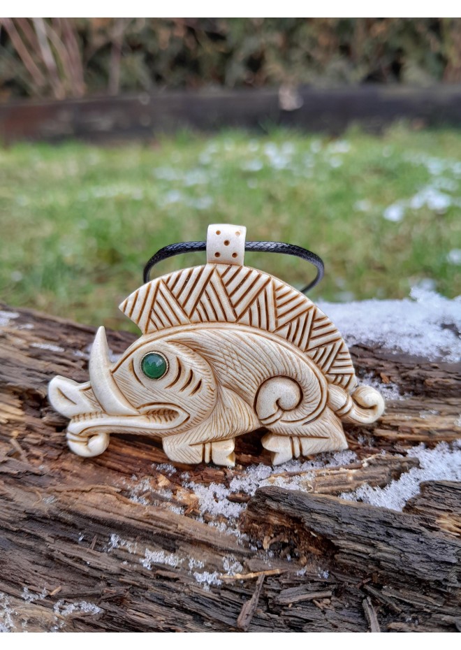 Celtic Boar pendant. Antler hand-carved amulet