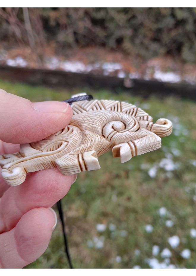 Celtic Boar pendant. Antler hand-carved amulet