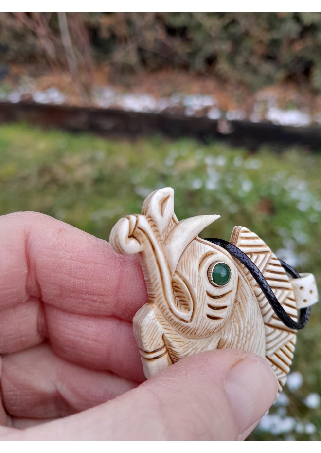 Celtic Boar pendant. Antler hand-carved amulet