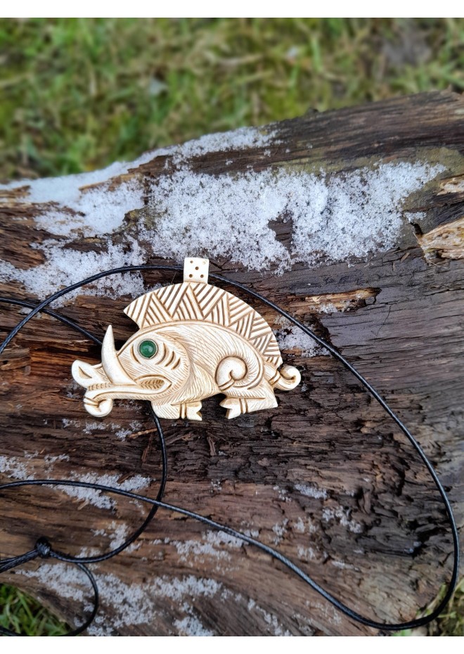 Celtic Boar pendant. Antler hand-carved amulet