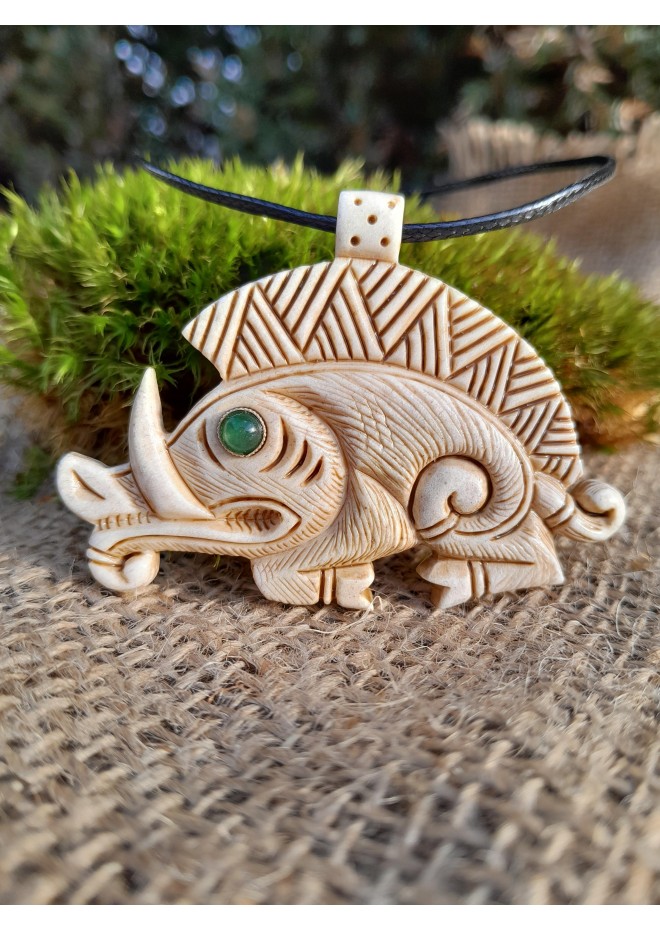 Celtic Boar pendant. Antler hand-carved amulet