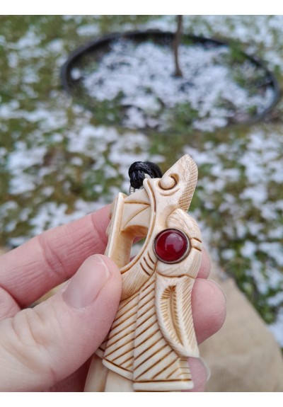 Fenrir Viking Wolf pendant. Antler hand-carved