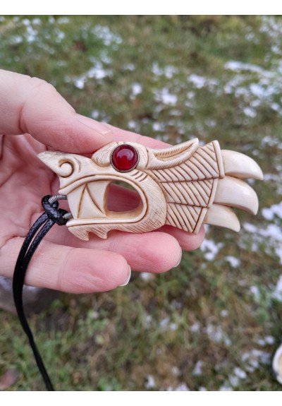 Fenrir Viking Wolf pendant. Antler hand-carved