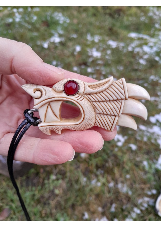 Fenrir Viking Wolf pendant. Antler hand-carved. Berserker