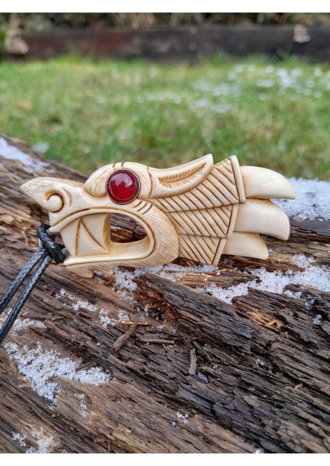 Fenrir Viking Wolf pendant. Antler hand-carved. Berserker