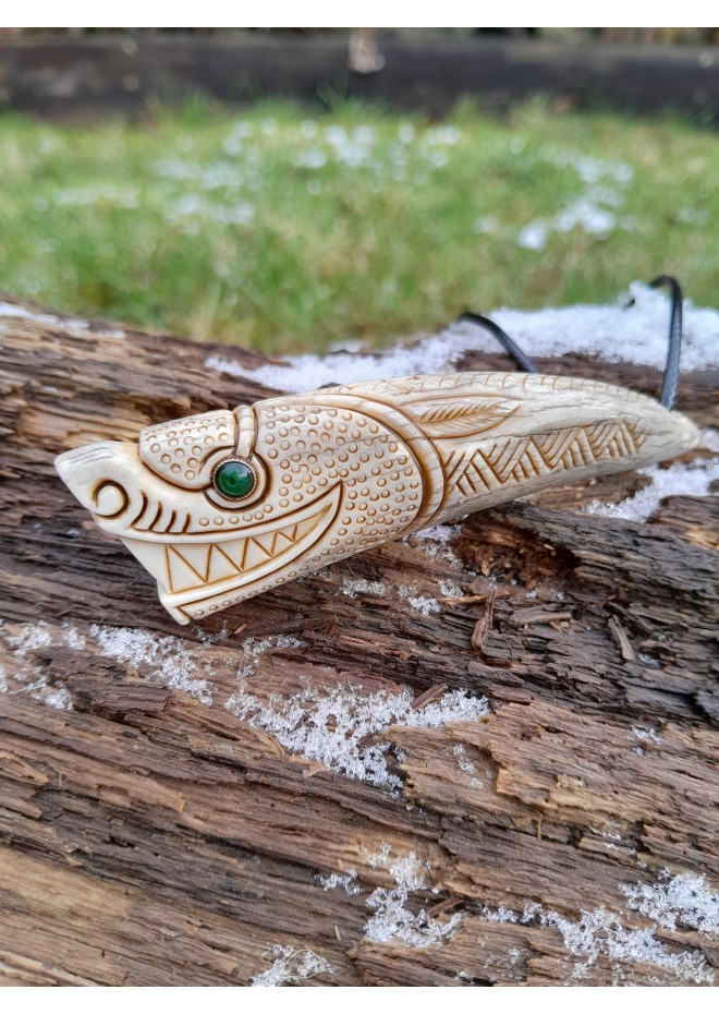 Viking Wolf Fenrir necklace. Hand-carved Norse runic jewelry