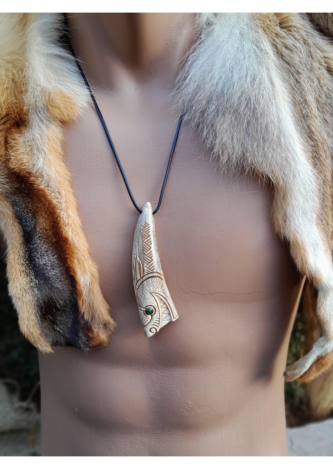 Viking Wolf Fenrir necklace. Hand-carved Norse runic jewelry