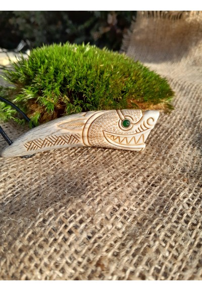 Fenrir Viking Wolf pendant. Antler hand-carved