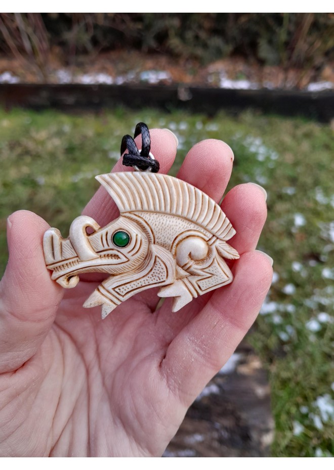 Unique Viking-style amulet: Boar design with green eye