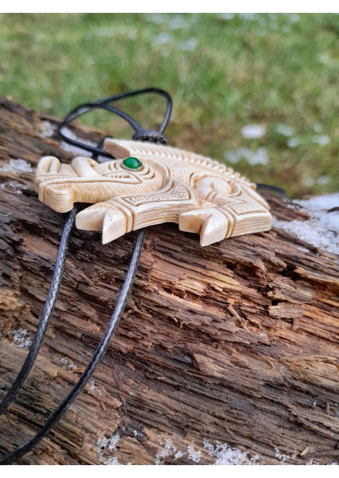 Unique Viking-style amulet: Boar design with green eye