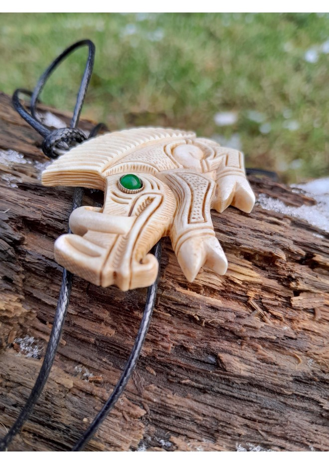 Unique Viking-style amulet: Boar design with green eye