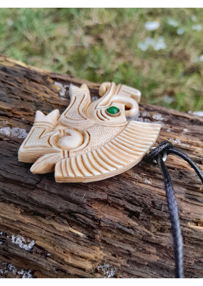 Unique Viking-style amulet: Boar design with green eye