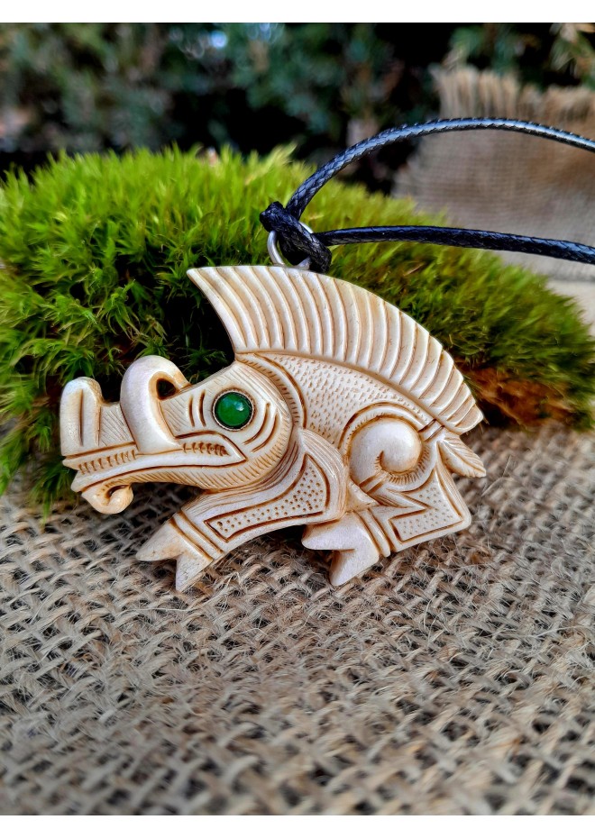 Unique Viking-style amulet: Boar design with green eye