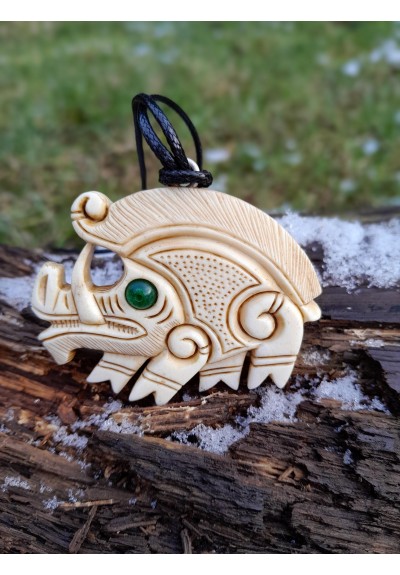 Unique Viking-style boar amulet carved from moose antler 