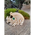 Exclusive moose antler Boar pendant with green eye & Algiz