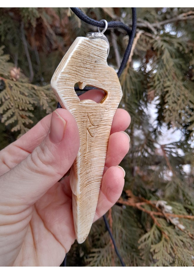 Odin head amulet with Raven & Dragon. Moose antler carving