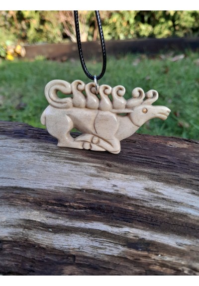 Scythian stag amulet. Moose antlers hand-carved. Reproduction of a Scythian plaque.