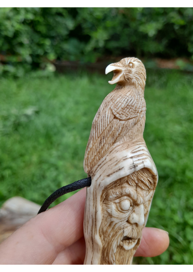 Unique Allfather God Odin pendant . Moose antlers hand-carved 