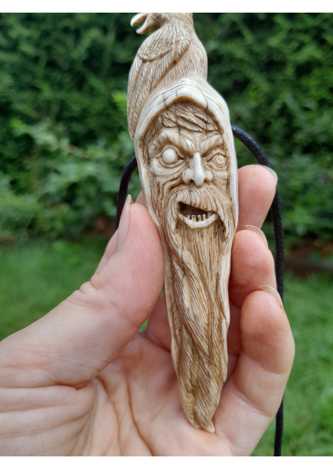 Unique Allfather God Odin pendant . Moose antlers hand-carved 