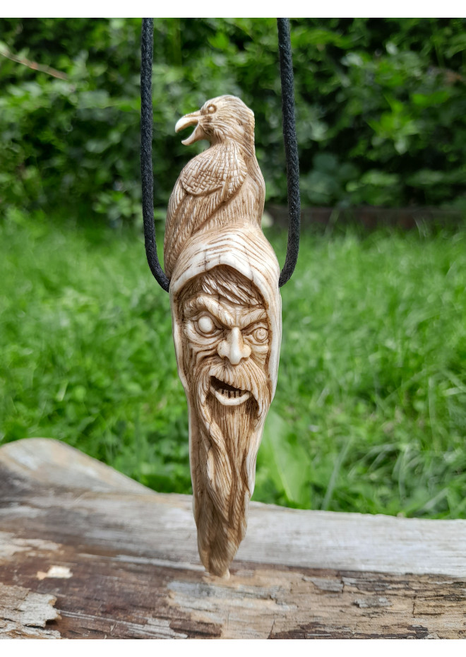 Unique Allfather God Odin pendant . Moose antlers hand-carved 