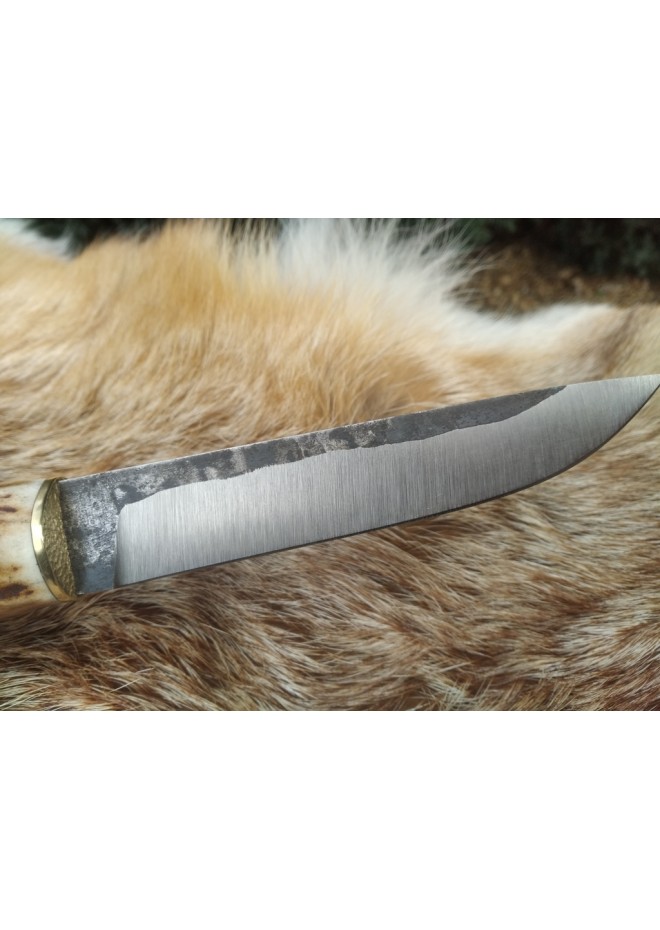 Hand Forged Viking hunting knife "Wolf" with leather sheath. Moose antlers hand-carved handle. 