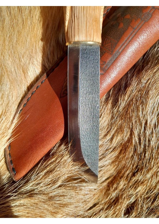 Norse knife "Odin with ravens". Scandinavian God. Viking rune knife with leather sheath. Hunting, Celtic, Medieval - Hand-carved handle