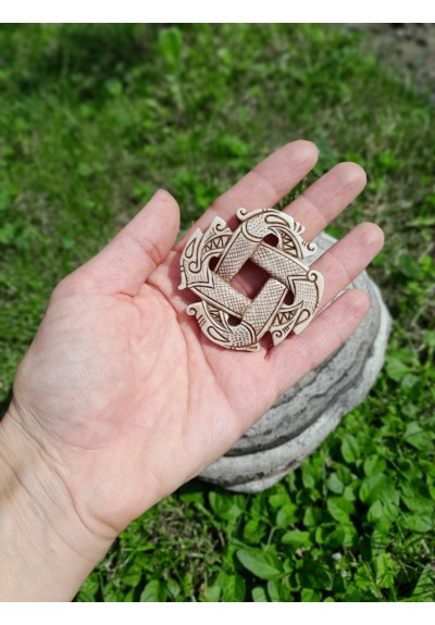 Pre-Viking Germanic four-headed Dragon knotwork talisman. Moose antlers hand-carved