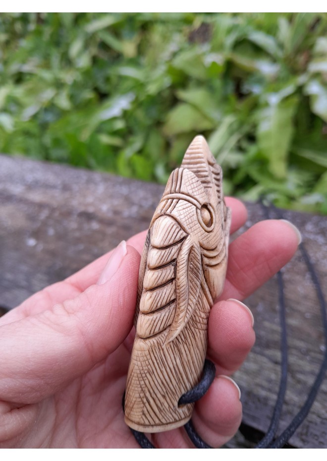 Wolf amulet. Fenrir. Viking jewelry with Fehy rune. Norse Wolf runic amulet. 