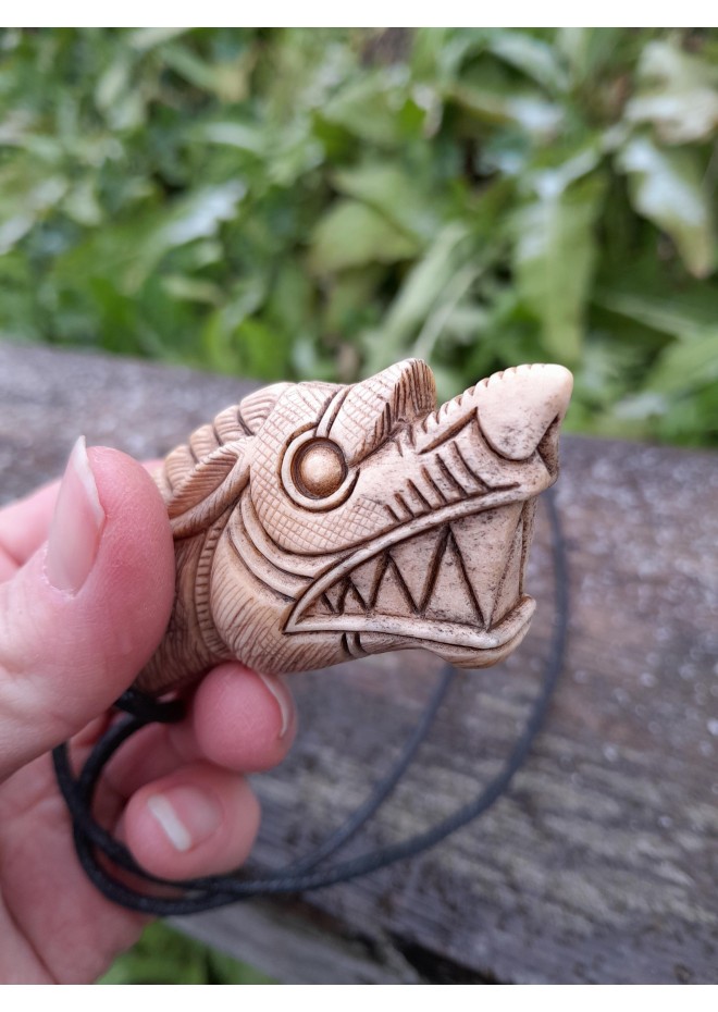 Wolf amulet. Fenrir. Viking jewelry with Fehy rune. Norse Wolf runic amulet. 