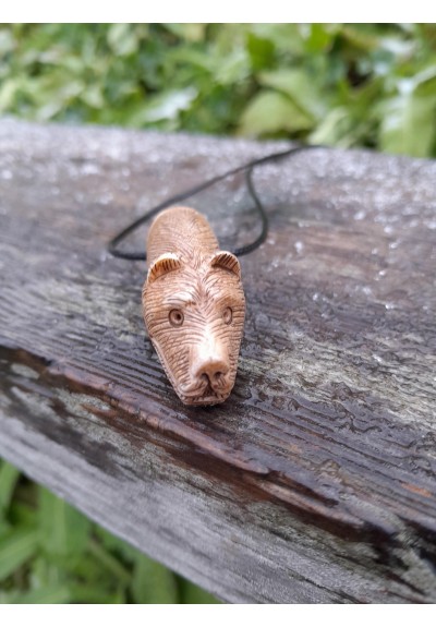 Small hand-carved Viking bear amulet. Scandinavian pendant with Bear head and Algiz rune. Moose antlers hand-carved