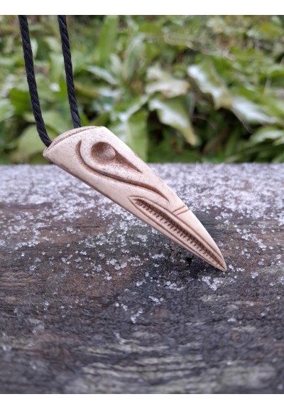 Hand-carved Viking raven skull amulet. Norse Raven of Odin jewelry.