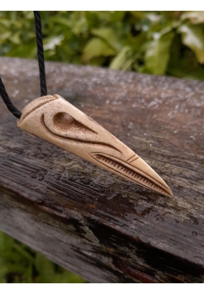 Hand-carved Viking raven skull amulet. Norse Raven of Odin jewelry.