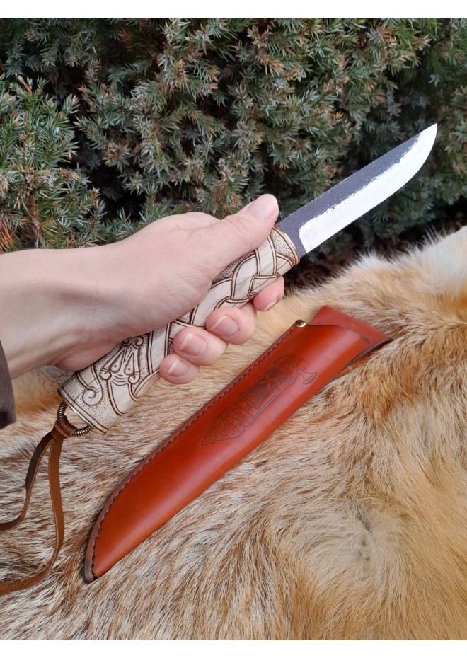 Hand-forged Viking style knife. Hand-carved antler handle