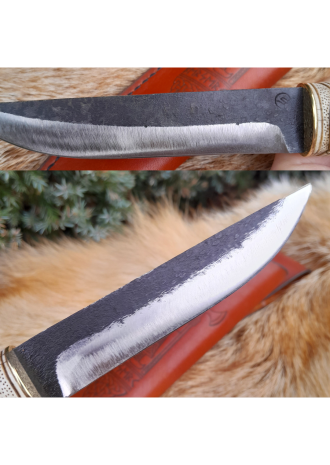 Hand-forged Viking style knife. Hand-carved antler handle