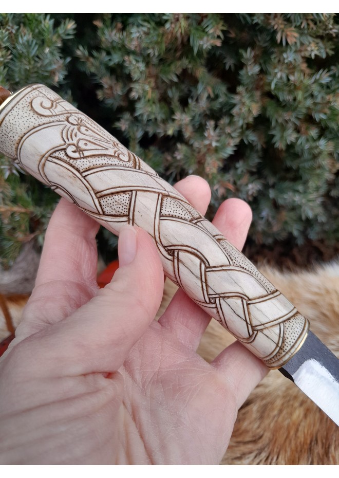 Hand-forged Viking style knife. Hand-carved antler handle