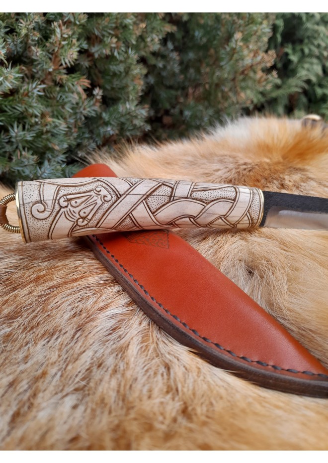 Hand-forged Viking style knife. Hand-carved antler handle