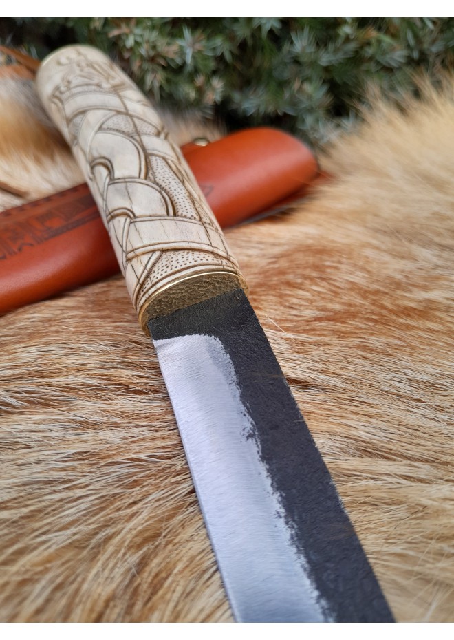 Hand-forged Viking style knife. Hand-carved antler handle