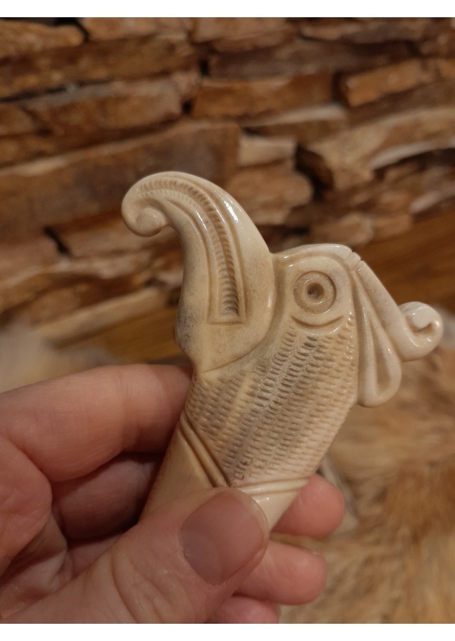 Hand-carved Eagle head handle. Tool handle Knife. Norse bird. Celtic art.