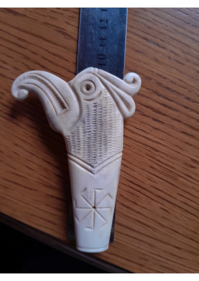 Hand-carved Eagle head handle. Tool handle Knife. Norse bird. Celtic art.